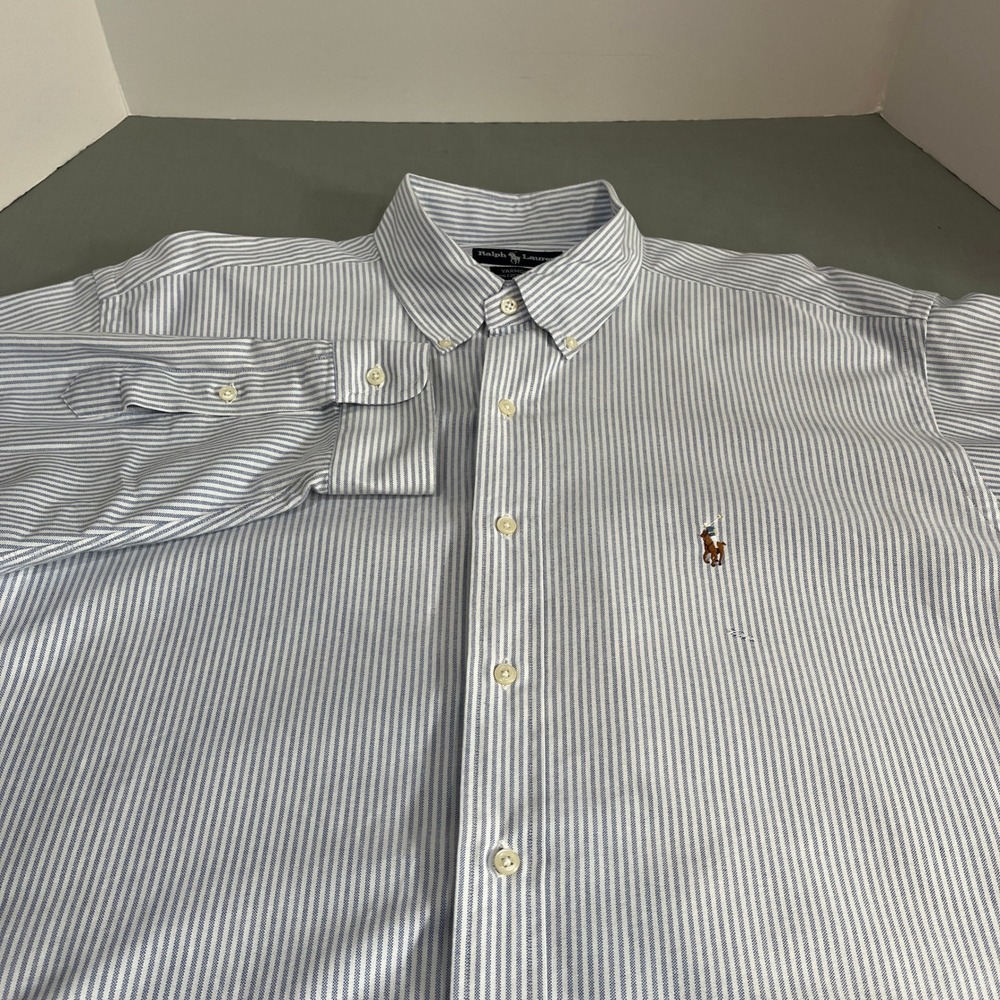 Polo Ralph Lauren Button Down Mens 17.5 35 Blue Yarmouth Striped Oxford Shirt